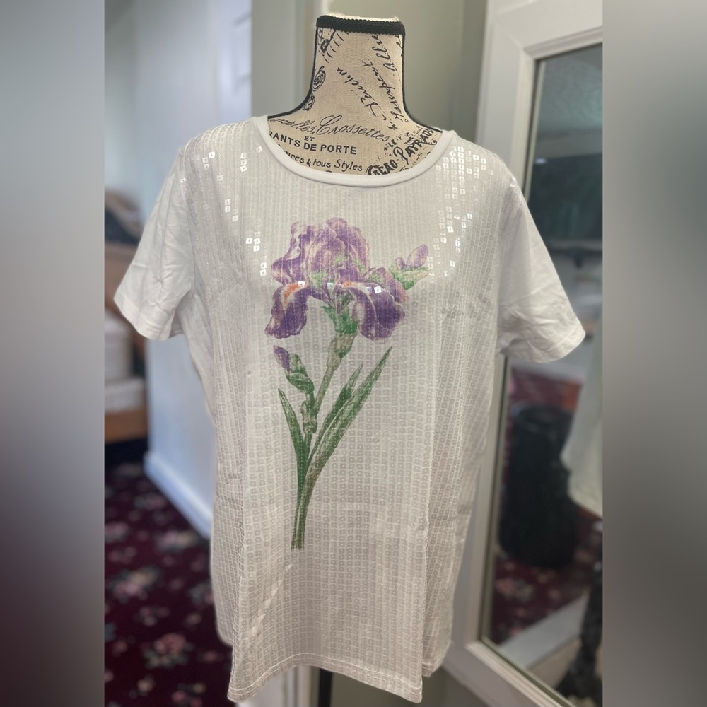 Floral White and Purple Women's Top